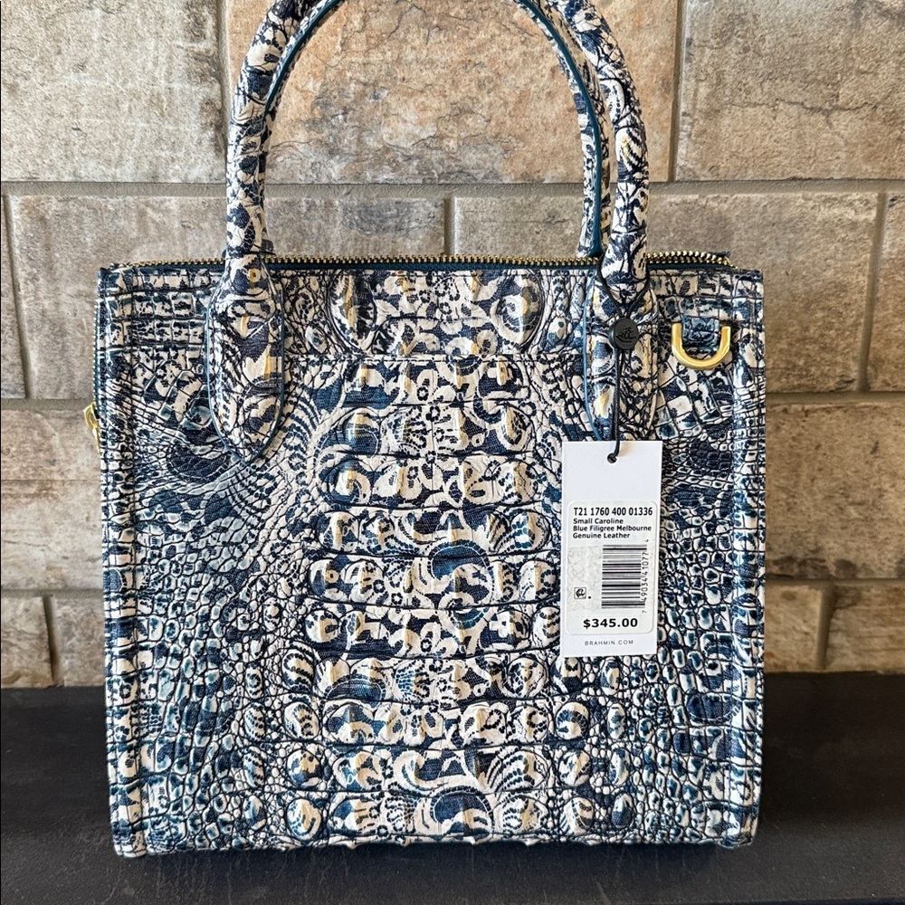 NWT Brahmin Blue Filigree Small Caroline Croc-Embossed Women's Bag - Picture 2 of 10
